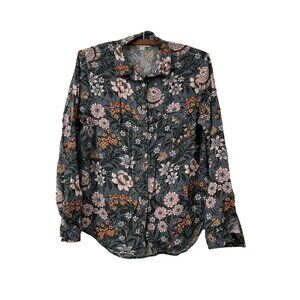LOFT Womens Multicolor Floral Long Sleeve Relaxed Button Shirt Size Medium